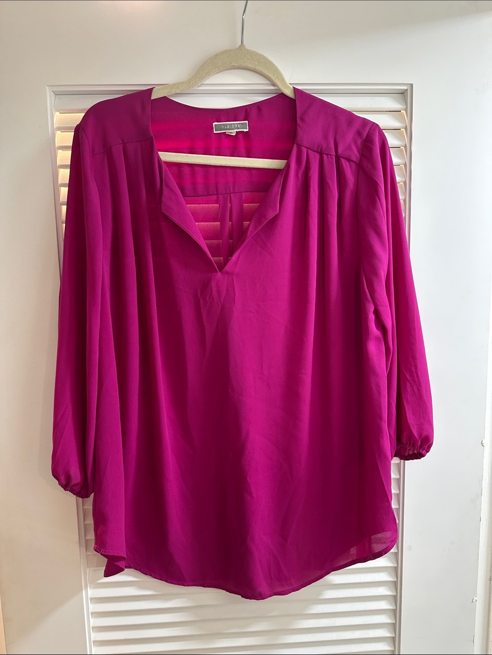 Pleione Fuchsia Split V-Neck Blouse
